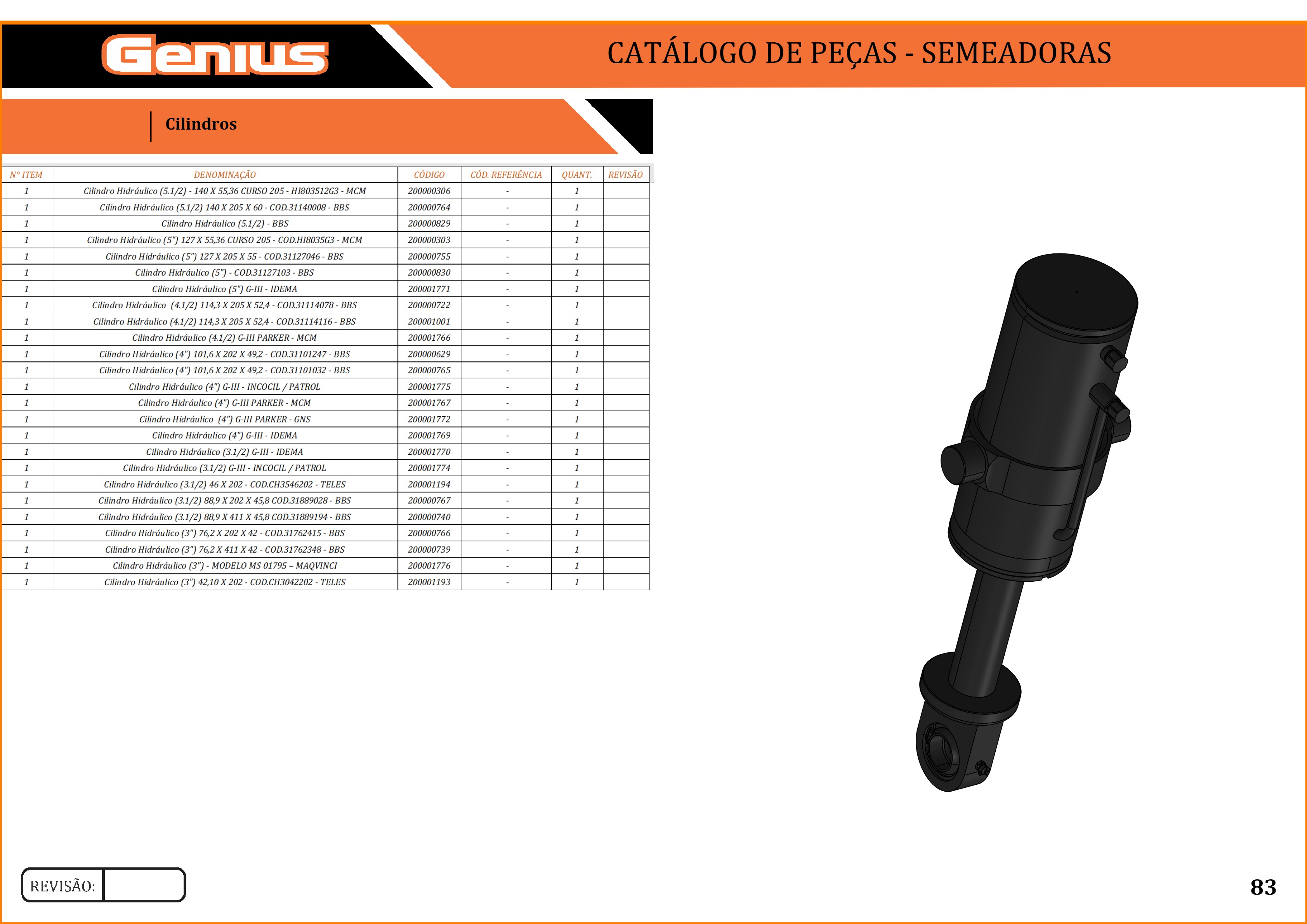 Cilindro Hidráulico (5") 127 X 205 X 55 - COD.31127046 - BBS