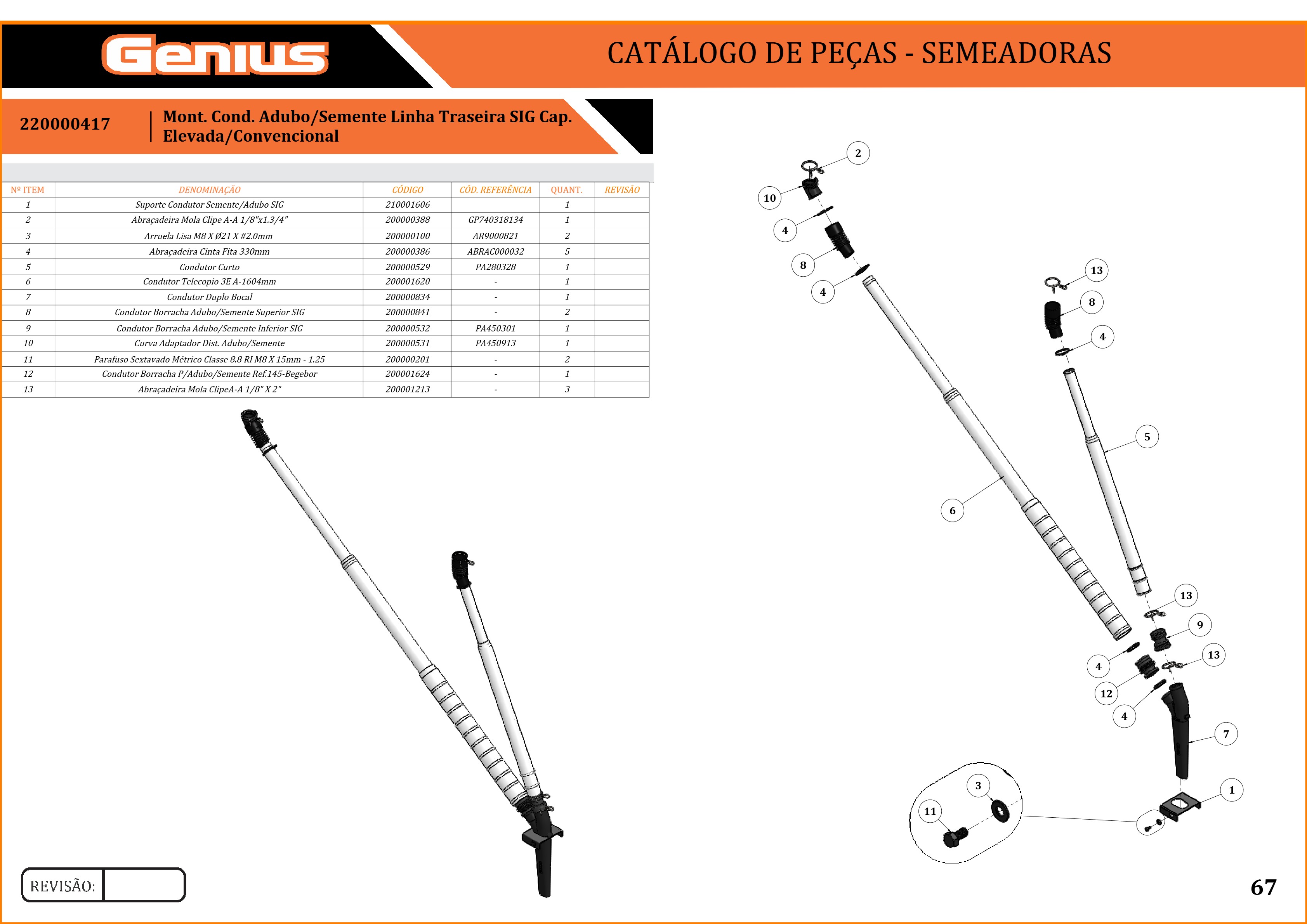 Mont. Cond. Adubo/Semente Linha Traseira SIG Cap. Elevada/Convencional